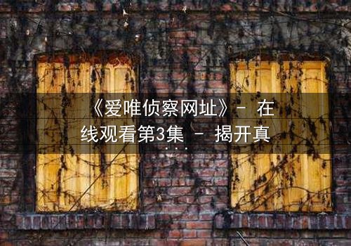 《爱唯侦察网址》- 在线观看第3集 - 揭开真相的致命诱惑