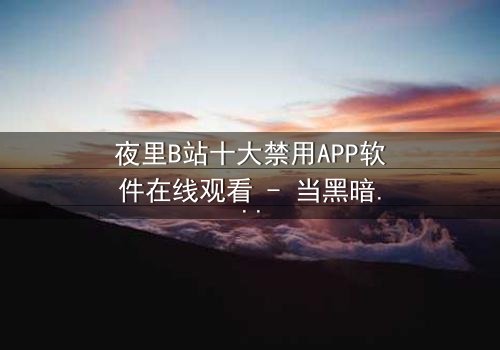 夜里B站十大禁用APP软件在线观看 - 当黑暗APP解锁禁忌,你敢点开吗?